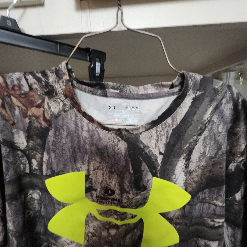 Under Armour Men's Long Sleeve Camo Shirt - Brown and Neon Yellow